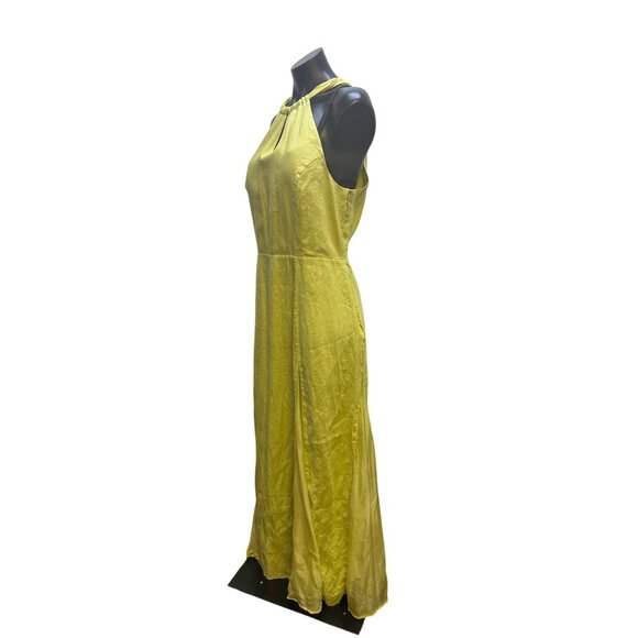 NWT Soft Surroundings Green-Yellow Linen Halter Maxi Dress - Picture 5 of 8